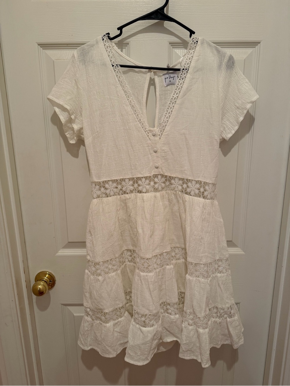 Princess Polly White Lace Trim Tiered Mini Dress Size 10 US NWT Cottagecore